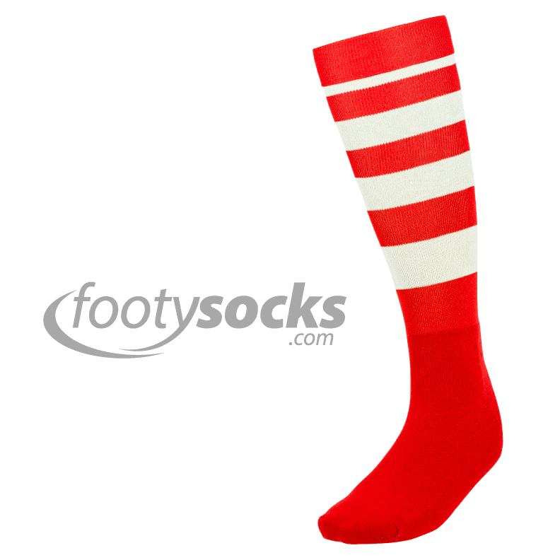 Sportsguru Footy Jumpers, Red And White Hooped Rugby Socks